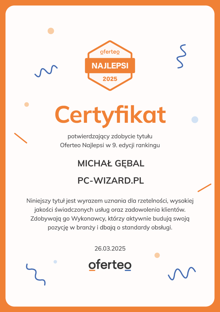 Certyfikat rzetelności i wysokiej jakości świadczonych usług
