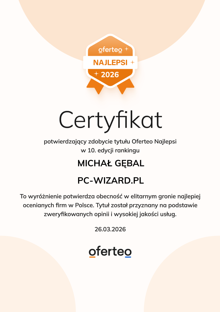 Certyfikat rzetelności i wysokiej jakości świadczonych usług